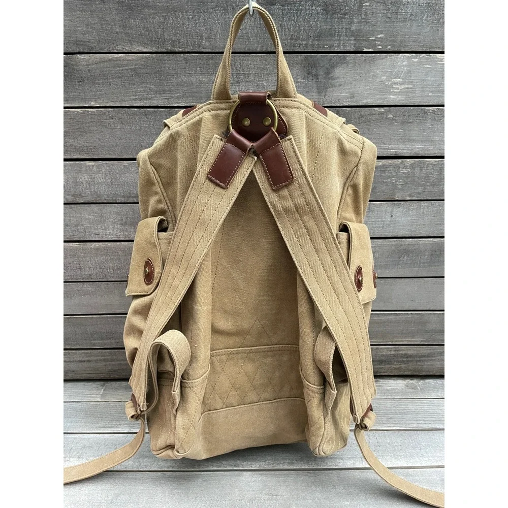 Monster Energy Canvas Backpack Tan Brown Rucksack Limited Edition Promo ~Flaw